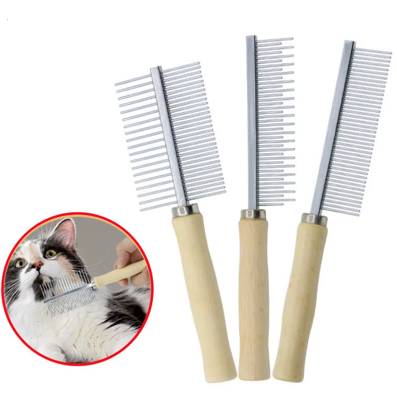 Dog Comb Stainless Steel Dog Brush Pet Hair Remover Wooden Handle Brush for Dogs Hair Knot Opening Massage Cat Comb Pet Grooming